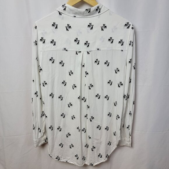 Adorable French Bulldog Print Blouse - Button Front - Size S - Picture 5 of 10